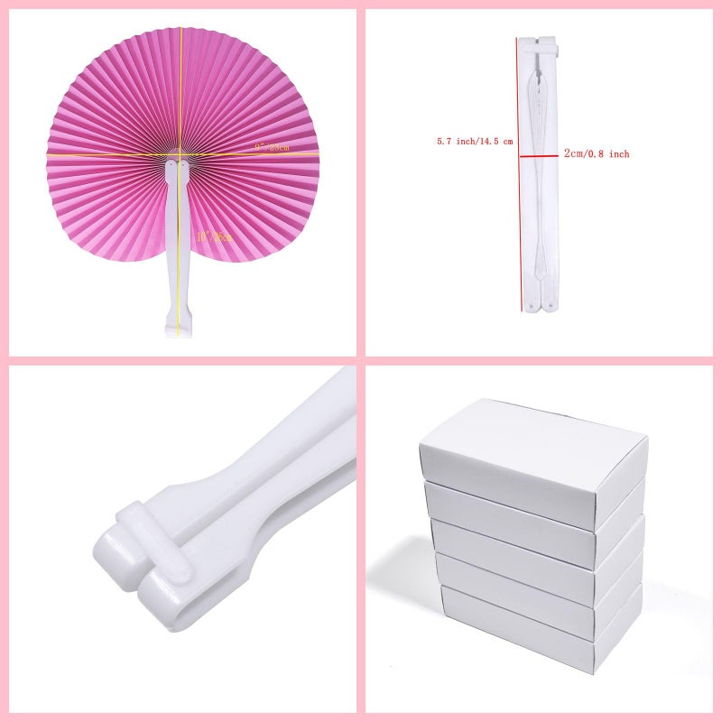Bestage 20 Pieces Decorative Paper Folding Hand Fans Handheld,Pink Round Wedding Foldable Fans Chinese and Japanese Fans Bulk for Bridal Guest Church Party Favors Dancing Birthday DIY - Image 2